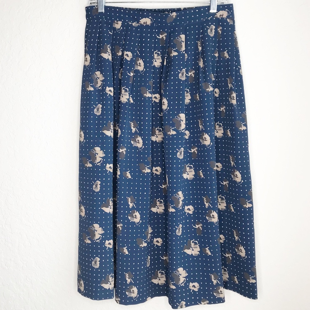 VTG Leslie Fay Polka Dot Floral Pleated Skirt, 10P